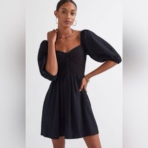 Anthropologie Maeve Sweetheart Babydoll Puff Sleeve Dress black Gauze Sz Medium